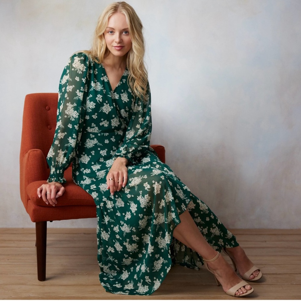 Lauren Conrad LC High Low Wrap Maxi Dress (green)